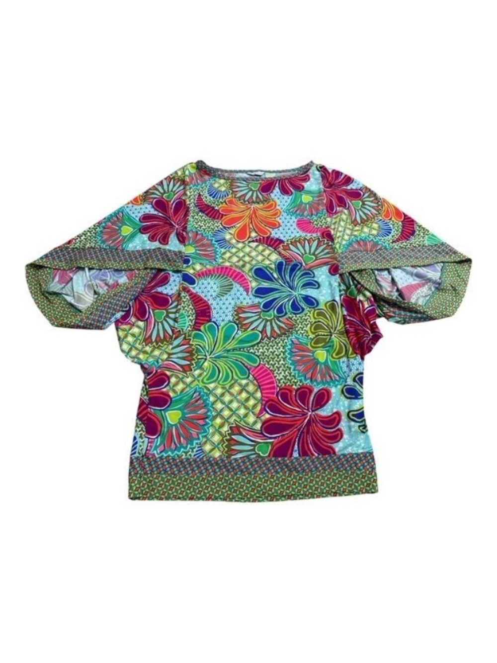 Trina Turk Womens Coverup Floral Tropical Drape Sleeve Swim Tunic Size Small